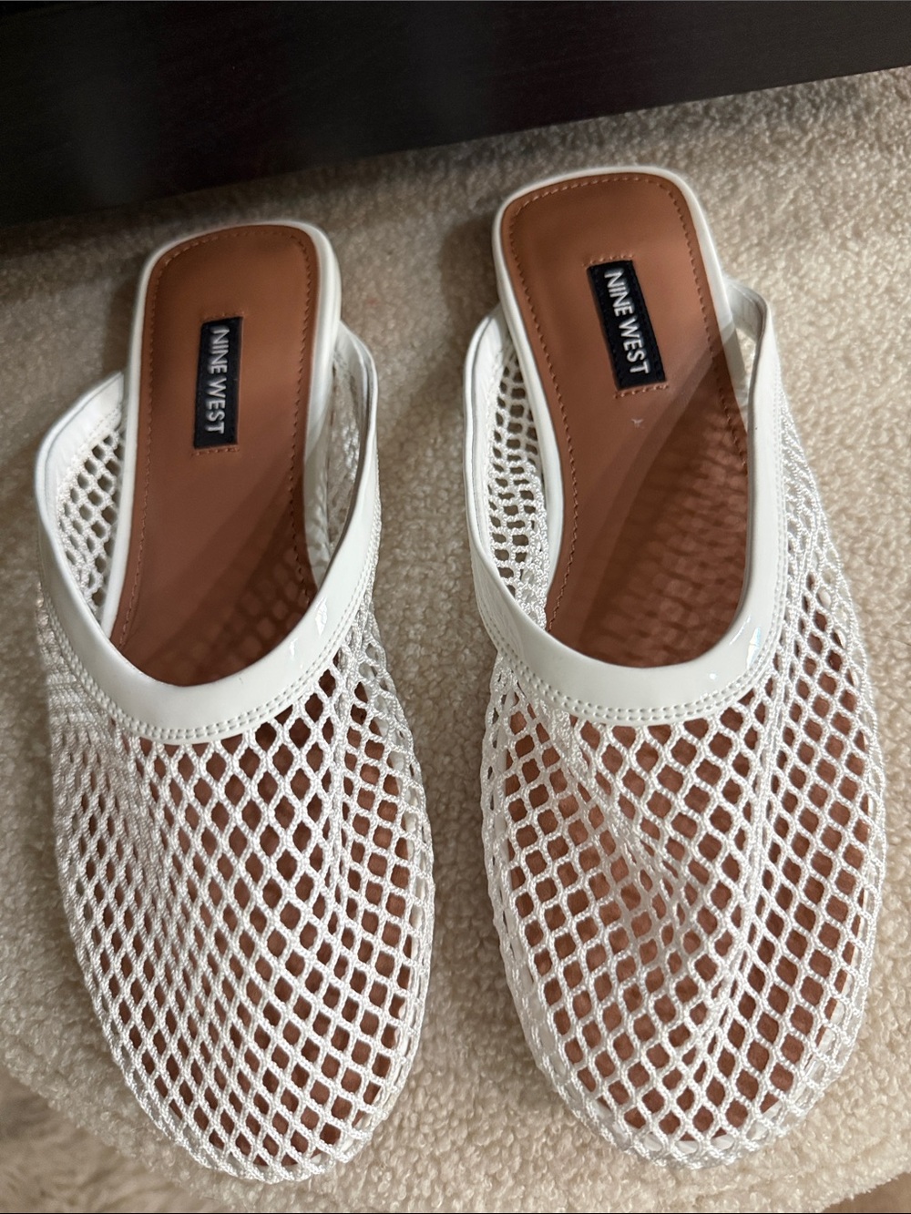 Nine West White Mesh Slip-On Mules